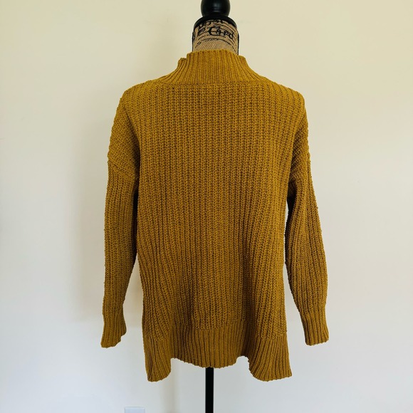 AERIE Oversized Chunky Golden Mustard Yellow Chenille Cozy Mock Neck Sweater S - Picture 8 of 13